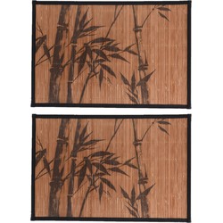 6x stuks rechthoekige placemats 30 x 45 cm bamboe bruin met zwarte bamboe print 1 - Placemats