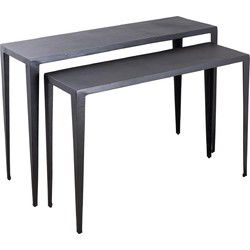 PTMD Bijzettafel Rivva - 121x39x82 cm - Aluminium - Zwart - Set van 2