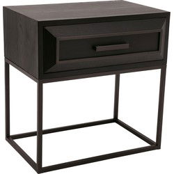 PTMD Lixly Black Wood Iron Frame Bedside Cabinet