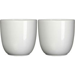 Mica Decorations Bloempot - 2x - wit - glanzend keramiek - 28 x 25 cm - Plantenpotten