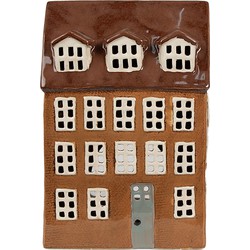 Clayre & Eef Waxinelichthouder Huis 17x11x24 cm Bruin Keramiek Theelichthouder