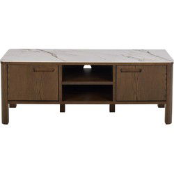 Tv-Meubel - Beige Keramiek - Walnoot - 120x40x45cm - Wilven