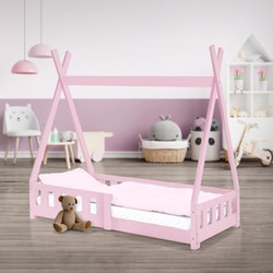 Kinderbed Tipi 70x140 cm roze van grenenhout met uitvalbeveiliging en lattenbodem Houten bed ML design