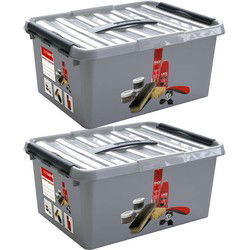 Q- 2x -LINE Opberg box/opbergdoos - met tray - kunststof - 40 x 30 x 18 cm - schoenenpoetsdoos - Opbergbox