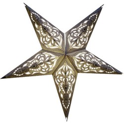 Decoratie kerstster - wit/zilver - 60 cm - papier - 5 punten - hangend - Kerststerren