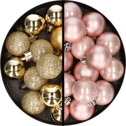 36x stuks kunststof kerstballen goud en lichtroze 3 en 4 cm - Kerstbal