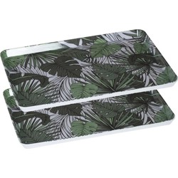 2x stuks dienbladen/serveerbladen rechthoekig Jungle 30 x 22 cm wit/groen - Dienbladen