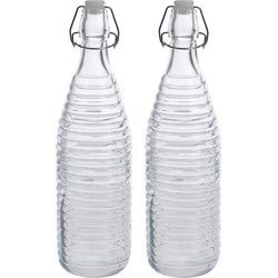 Fles met beugeldop - 2x - transparant - 1000 ml - glas - Drinkflessen