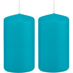 2x Kaarsen turquoise blauw 5 x 10 cm 23 branduren sfeerkaarsen - Stompkaarsen