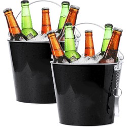 2x stuks ijsemmers/bierkoelers 6L metaal zwart - IJsemmers