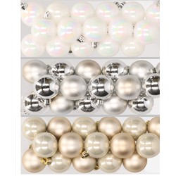 48x stuks kunststof kerstballen mix van parelmoer wit, zilver en champagne 4 cm - Kerstbal