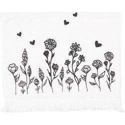 Clayre & Eef Gastendoekje  40x66 cm Wit Zwart Katoen Bloemen Toilet handdoek