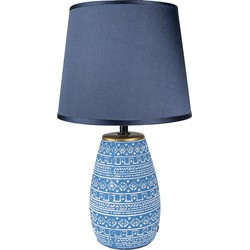 Clayre & Eef Tafellamp  Ø 20x35 cm  Blauw Wit Keramiek Rond Bureaulamp