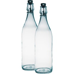 2x Glazen limonadeflessen/waterflessen transparant 1 liter rond - Weckpotten