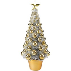 Complete mini kunst kerstboompje/kunstboompje zilver/goud met kerstballen 50 cm - Kunstkerstboom