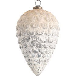 Clayre & Eef Kerstbal XL  Ø 13x20 cm Wit Grijs Glas Kerstboomversiering