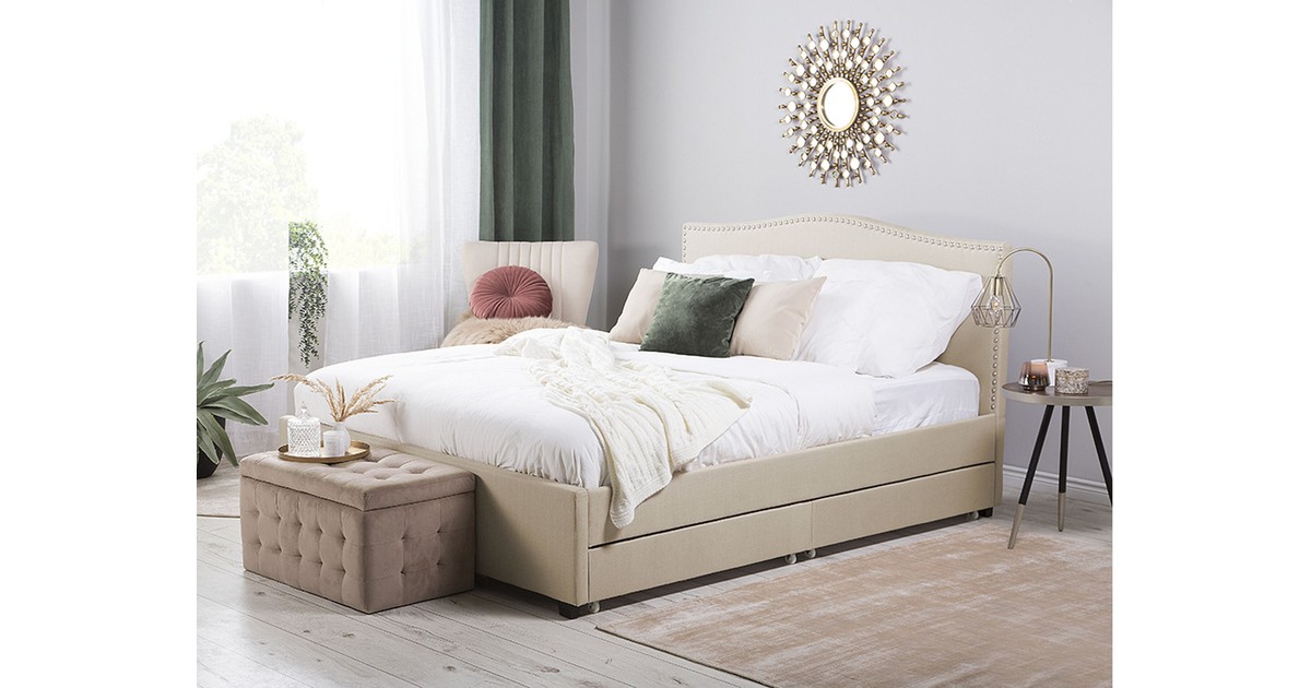 Bed met opbergruimte stof beige 160 x 200 cm MONTPELLIER