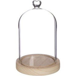 Ideas4seasons Decoratie stolp met hart - houten plateau - D12 x H18 cm - Decoratieve stolpen