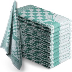 Theedoekset Blok 60 x 65 cm - groen - 12 stuks - geblokt - blokdoeken - 100% katoen - horeca - 2 emmertjes water