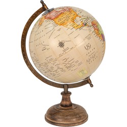 Clayre & Eef Wereldbol  22x37 cm Beige Bruin Hout Ijzer Rond Globe