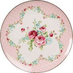 Clayre & Eef Ontbijtbord  Ø 20 cm Roze Wit Porselein Bloemen Bord