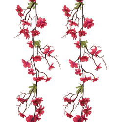 2x stuks kunstbloem/bloesem takken slinger - fuchsia roze - 187 cm - Kunstplanten
