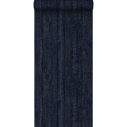 Origin behang houtmotief donkerblauw