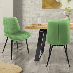 Eetkamerstoelen met rugleuning Set van 2 Groene fluwelen bekleding met metalen poten ML-Design