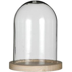 Ideas 4 Seasons Decoratie stolp - glas - houten plateau - D12 x H16 cm - Decoratieve stolpen