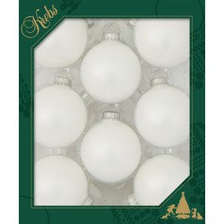 Krebs Kerstballen - 8ST - satijn wit - glas - mat - 7 cm - Kerstbal