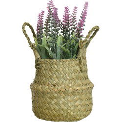 Everlands Lavendel kunstplant in rieten mand - lichtroze - D16 x H27 cm - Kunstplanten