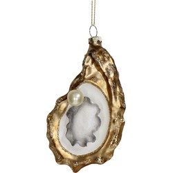 Ornament kerstbal Oester glas goud 14 cm