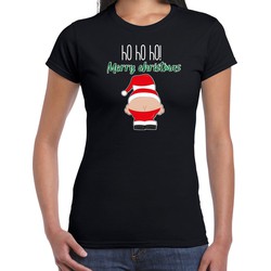 Bellatio Decorations fout Kerst t-shirt dames - Kerstman - zwart - Merry Christmas M - kerst t-shirts