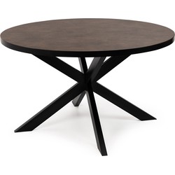 Stalux Ronde eettafel 'Daan' 148cm, kleur zwart / lederlook bruin