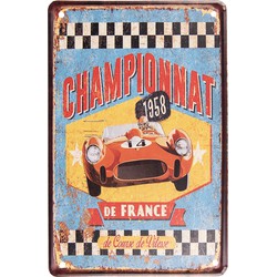 Clayre & Eef Wanddecoratie  20x30 cm Blauw Rood Metaal Championnat France Muurdecoratie