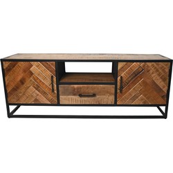 HSM Collection-TV Meubel Verona 2 Deur 1 La-150x40x55-Naturel/Zwart-Mango/Metaal