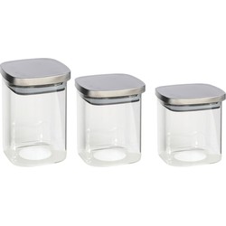 Set van 3x keuken voedsel opslag voorraadpotten glas in 3 formaten - Voorraadpot