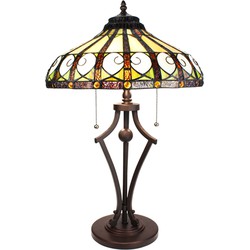 LumiLamp Tiffany Tafellamp  Ø 41x64 cm Beige Groen Glas Rond Tiffany Bureaulamp