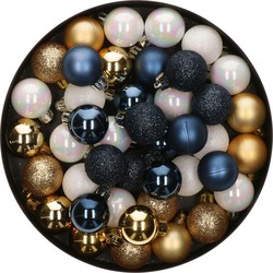 42x Stuks kunststof kerstballen mix wit/goud/donkerblauw 3 cm - Kerstbal