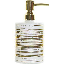 Zeeppompje/zeepdispenser wit met gouden strepen - glas - 450 ml - Badkamer/keuken - Zeeppompjes