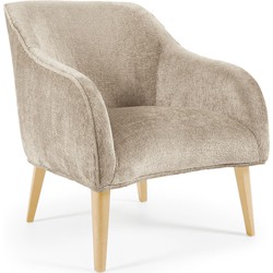 Kave Home - Bobly fauteuil in beige chenille met houten poten en natuurlijke afwerking
