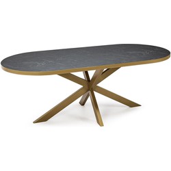 Stalux Plat ovale eettafel 'Noud' 210 x 100, kleur goud / zwart marmer