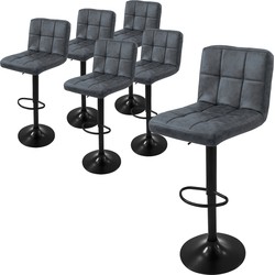 ML-Design barkruk set van 6, bekleding van kunstleer, antraciet, gestoffeerde barkruk met rugleuning en voetensteun, in hoogte verstelbare barkruk, 360° draaibaar, bistrostoel draaistoel barstoelen