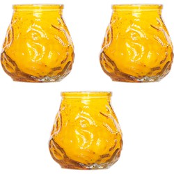15x Gele tafelkaarsen in glazen houders 7 cm brandduur 17 uur - Waxinelichtjes