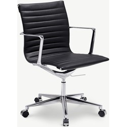 Furnicher Walton bureaustoel - Leren zitting - Chroom frame - In hoogte verstelbaar - Draaibaar - Zwart