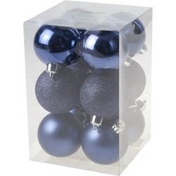 12x Kunststof kerstballen glanzend/mat donkerblauw 6 cm kerstboom versiering/decoratie - Kerstbal