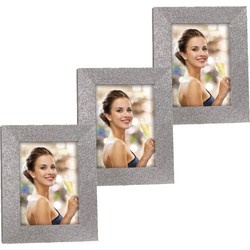 3x stuks houten fotolijstje zilver met glitters geschikt voor een foto van 13 x 18 cm - Fotolijsten