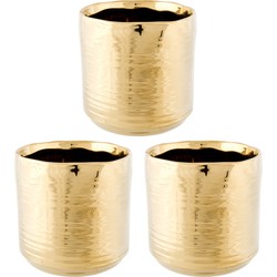 3x Ronde gouden plantenbakjes/bloemenbakjes/bloempotjes Cerchio 11 cm keramiek - Plantenpotten