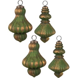 Clayre & Eef Kerstbal Set van 4 Ø 9/8 cm Bruin Groen Glas Kerstboomversiering