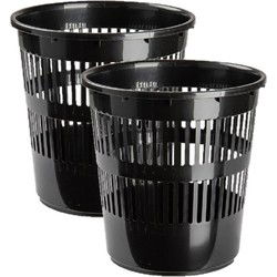 2x stuks afvalbakken/vuilnisbakken/kantoorprullenbakken plastic zwart 28 cm - Prullenmanden